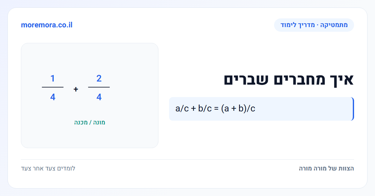 איך מחברים שברים - a/c + b/c = (a + b)/c
