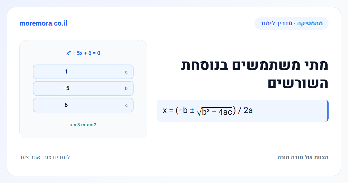 מתי משתמשים בנוסחת השורשים - x = (−b ± √(b² − 4ac)) / 2a