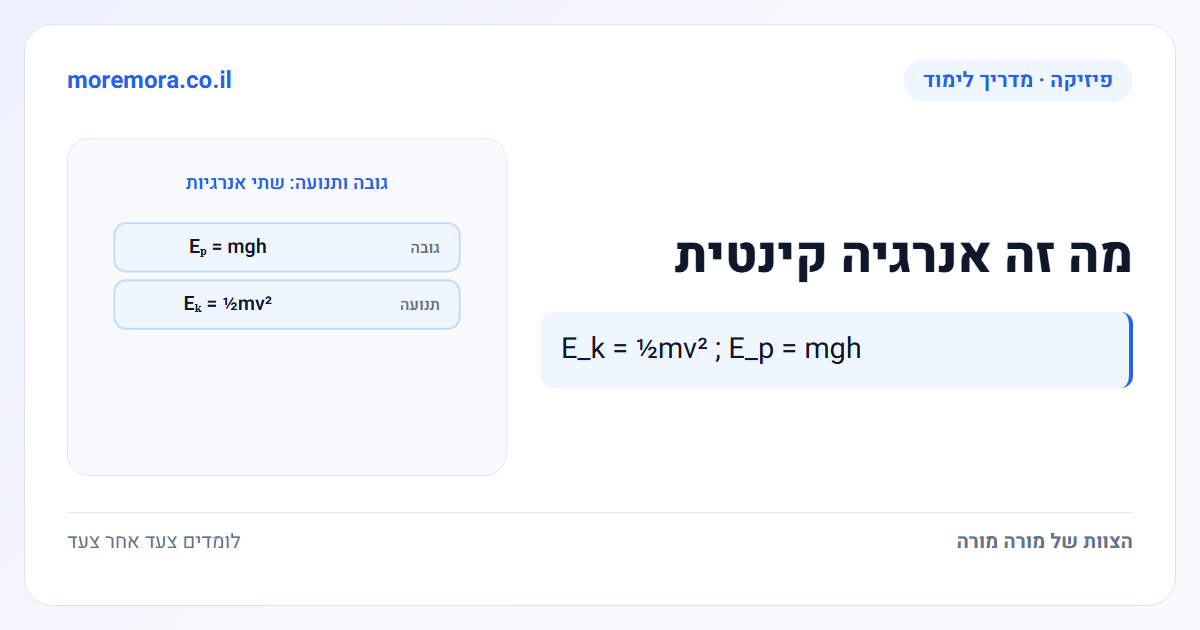 מה זה אנרגיה קינטית - E_k = ½mv² ; E_p = mgh